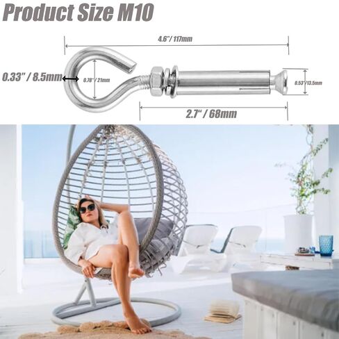 5 Pack 3/8 Inch Concrete Eyebolts, M10x115mm 304 Stainless Steel Expansion Anchors - Heavy Duty for Gym Equipment & Garage Storage in Kuwait