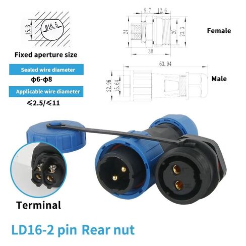 LD16 LD20 موصل ذكر التوصيل ومقبس أنثى 2/3/4 دبوس لوحة جبل الأسلاك وموصلات الكابلات | [](صمولة خلفية Ld16، 3P) in Kuwait