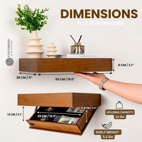 Concealment Shelf with RFID Lock - Concealed Gun Floating Shelf with Hidden Storage Compartment, Wooden Shelves for Wall Mount Display with Secret Drawer, Weapon Hiding Furniture Safe by AM Creations in Saudi Arabia