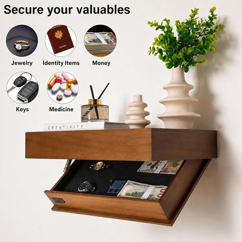 Concealment Shelf with RFID Lock - Concealed Gun Floating Shelf with Hidden Storage Compartment, Wooden Shelves for Wall Mount Display with Secret Drawer, Weapon Hiding Furniture Safe by AM Creations in Saudi Arabia