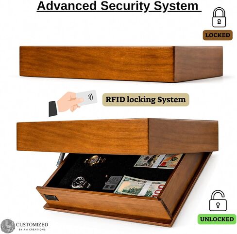 Concealment Shelf with RFID Lock - Concealed Gun Floating Shelf with Hidden Storage Compartment, Wooden Shelves for Wall Mount Display with Secret Drawer, Weapon Hiding Furniture Safe by AM Creations in Saudi Arabia