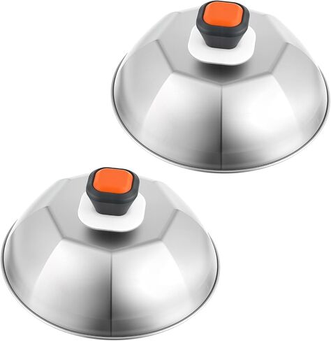 2-Pack Stainless Steel Dome Lids, 9-Inch Commercial Grade Basting & Steaming Covers with Orange Handle, Perfect for Flat Top Griddles, Burgers, and Melting Cheese in Kuwait