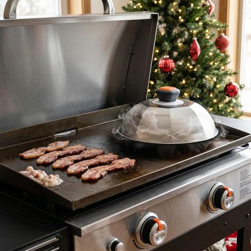 2-Pack Stainless Steel Dome Lids, 9-Inch Commercial Grade Basting & Steaming Covers with Orange Handle, Perfect for Flat Top Griddles, Burgers, and Melting Cheese in Kuwait