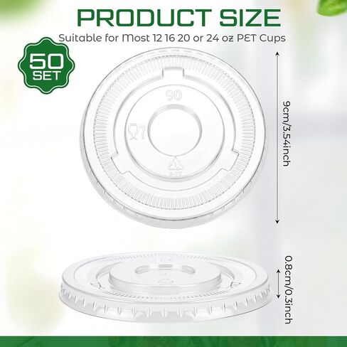 Hushee 50 Pcs Clear Flat Plastic Lids No Hole 90 mm Clear Disposable Lids Bulk for 8, 10, 12 oz Milkshake Cups for Ice Cream, Yogurt, Pudding, Cake, Fruit, Leak Resistant & Stackable in Kuwait