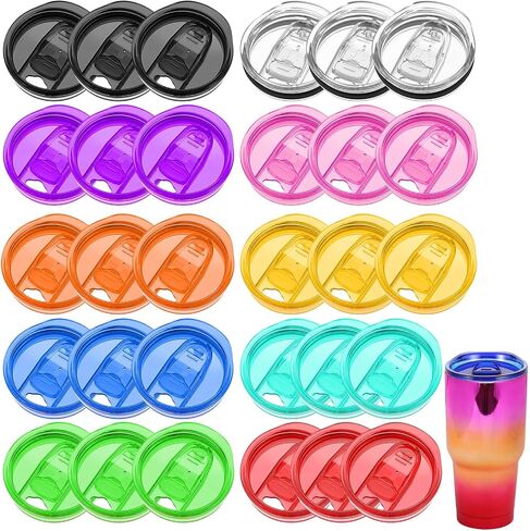 30 Pcs Tumbler Replacement Lids for 20 oz Skinny Tumbler Lid, Multicolor Plastic Splash Resistant Sliding Covers, BPA Free Dishwasher Safe, Perfect for DIY Resin Crafts and Daily Use in Kuwait