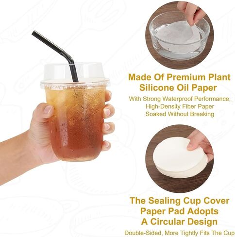 100-Pack White Leak-Proof Cup Lid Liners, 4.7-Inch Round Sealing Paper Pads, Disposable Paper Seal Films for Paper Cup Lids, Round Waterproof Sealing Paper Pads for Drinks, Coffee, and Milk Tea Cups in Kuwait