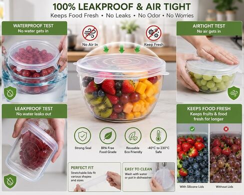 6-Pack Silicone Stretch Lids Set – Premium Reusable Leakproof Food Covers for Bowls, Cups, Jars & Containers | BPA-Free Flexible Kitchen Storage Solution in Saudi Arabia