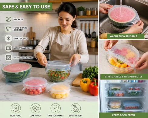 6-Pack Silicone Stretch Lids Set – Premium Reusable Leakproof Food Covers for Bowls, Cups, Jars & Containers | BPA-Free Flexible Kitchen Storage Solution in Saudi Arabia