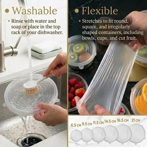 6-Pack Silicone Stretch Lids Set – Premium Reusable Leakproof Food Covers for Bowls, Cups, Jars & Containers | BPA-Free Flexible Kitchen Storage Solution in Saudi Arabia