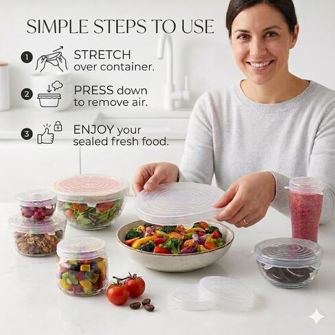 6-Pack Silicone Stretch Lids Set – Premium Reusable Leakproof Food Covers for Bowls, Cups, Jars & Containers | BPA-Free Flexible Kitchen Storage Solution in Saudi Arabia