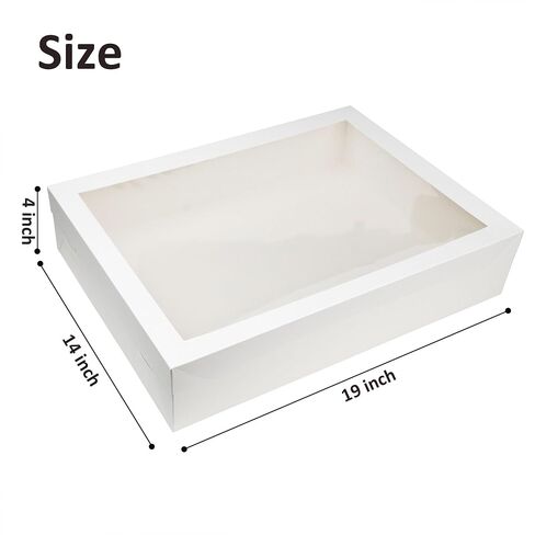 علبة كيك نصف ورقة مع طبلة كيك، 14×19×4 بوصة، سمك 1/2 بوصة | لوح كيك فضي، صندوق خبز مستطيل أبيض، مع غطاء نافذة، حاوية للاستعمال مرة واحدة لحفلات الزفاف شديدة التحمل. in Kuwait