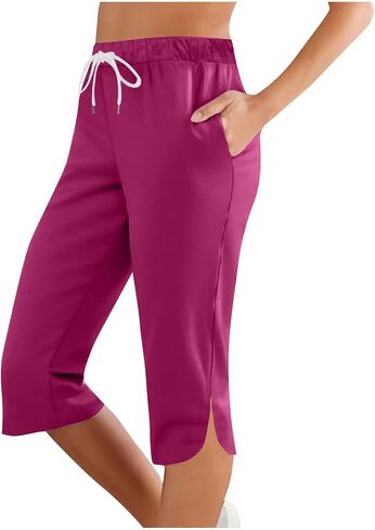 Ladies Capri,Summer 2026 Lightweight Casual Cut Out Side Capris,Womens High Waist Drawstring Pants,Crop Trousers in Kuwait