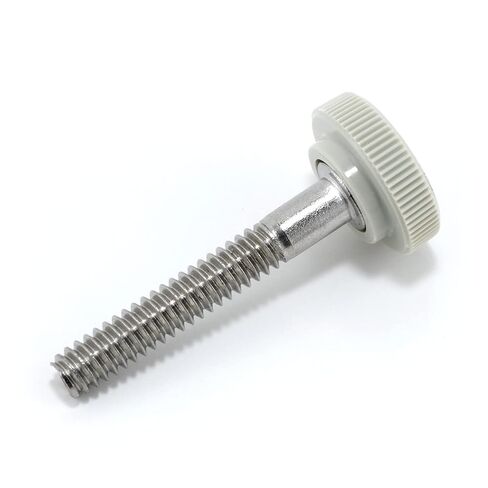 #10-24 x 1-1/4" Thumb Screw Stainless Steel - Gray Knurled Round Plastic Knob - Standard/Coarse Thread Thumbscrew - Length: 1.250" - Proudly Built in USA - Package of (4) in Saudi Arabia