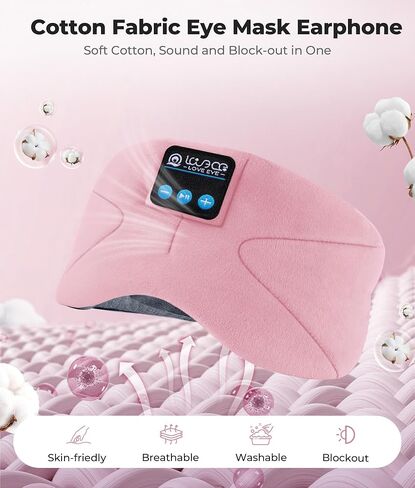 LOVE EYE Sleep Headphones Bluetooth 5.4 Sleeping Eye Mask Wireless Music Earphones with HD Speakers for Side Sleepers Total Blackout Cotton Mask for Travel, Home, Office, Unique Gifts in Saudi Arabia