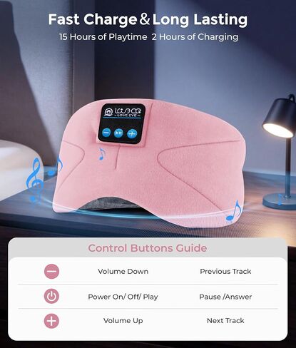 LOVE EYE Sleep Headphones Bluetooth 5.4 Sleeping Eye Mask Wireless Music Earphones with HD Speakers for Side Sleepers Total Blackout Cotton Mask for Travel, Home, Office, Unique Gifts in Saudi Arabia