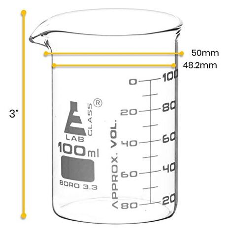 كوب EISCO (عبوة من 12 قطعة)، 100 مل - ASTM - شكل منخفض مع فوهة - مقياس مزدوج، تخرجات بيضاء - زجاج بوروسيليكات 3.3 in Kuwait