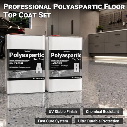 UltraShield Polyaspartic Topcoat 2 Gallon Kit, 1:1 Mix, Fast-Cure Industrial Clear Gloss, UV-Stable High-Durability Floor Coating for Garage, Basement & Concrete Floors in Kuwait