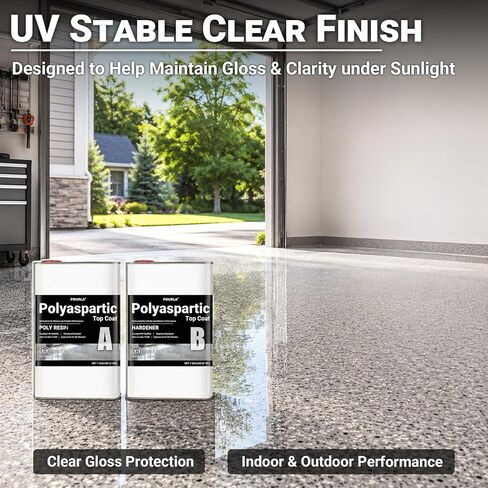 UltraShield Polyaspartic Topcoat 2 Gallon Kit, 1:1 Mix, Fast-Cure Industrial Clear Gloss, UV-Stable High-Durability Floor Coating for Garage, Basement & Concrete Floors in Kuwait