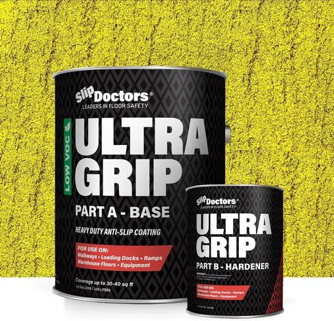 طلاء إيبوكسي مضاد للانزلاق من SlipDoctors Ultra Grip Zero VOC، طلاء صناعي عالي التحمل مانع للانزلاق للخرسانة والصلب ولوحة الماس والمنحدرات والأسطح البحرية، تركيبة عالية الجر مكونة من جزأين (أسود) in Kuwait