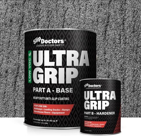 طلاء إيبوكسي مضاد للانزلاق من SlipDoctors Ultra Grip Zero VOC، طلاء صناعي عالي التحمل مانع للانزلاق للخرسانة والصلب ولوحة الماس والمنحدرات والأسطح البحرية، تركيبة عالية الجر مكونة من جزأين (أسود) in Kuwait