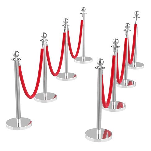 8Pcs Stanchions and Velvet Ropes, Silver Stanchions with Retractable Belts, Crowd Control Barriers with Hollow Base, Red Carpet Ropes and Posts for Event & Party Supplies in Saudi Arabia