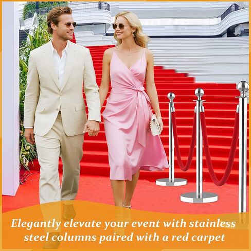 8Pcs Stanchions and Velvet Ropes, Silver Stanchions with Retractable Belts, Crowd Control Barriers with Hollow Base, Red Carpet Ropes and Posts for Event & Party Supplies in Saudi Arabia