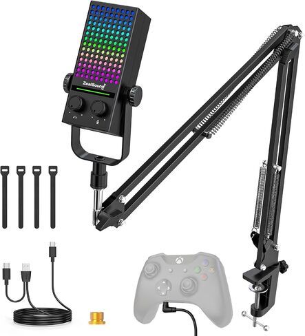 ZealSound Gaming Microphone for Xbox with Boom Arm, USB Microphone for PC Mac iPhone & Android, Noise Reduction, One-Tap Mute, Gain Control, Zero-Latency Monitoring for Gaming, Streaming, Podcasting in Kuwait