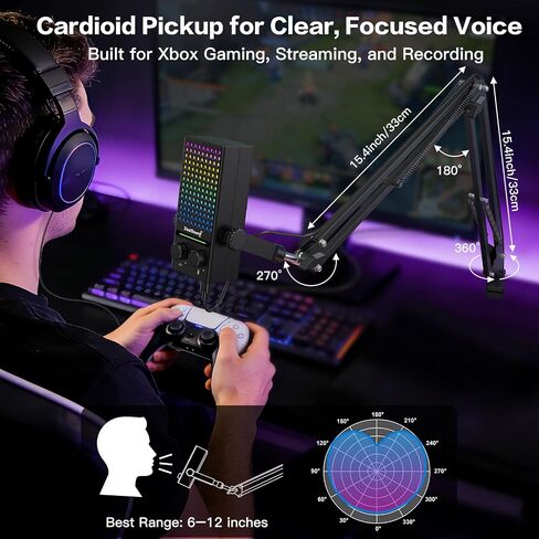 ZealSound Gaming Microphone for Xbox with Boom Arm, USB Microphone for PC Mac iPhone & Android, Noise Reduction, One-Tap Mute, Gain Control, Zero-Latency Monitoring for Gaming, Streaming, Podcasting in Kuwait