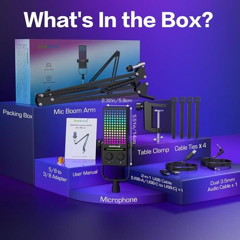 ZealSound Gaming Microphone for Xbox with Boom Arm, USB Microphone for PC Mac iPhone & Android, Noise Reduction, One-Tap Mute, Gain Control, Zero-Latency Monitoring for Gaming, Streaming, Podcasting in Kuwait