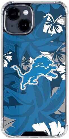 حافظة هاتف Skinit الشفافة متوافقة مع iPhone 15 - تصميم طباعة استوائية مرخص رسميًا من NFL Detroit Lions in Kuwait