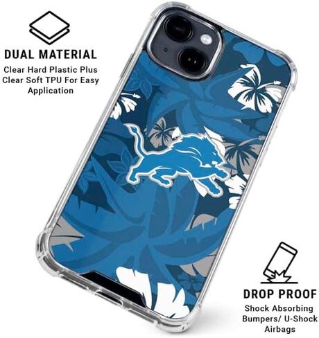 حافظة هاتف Skinit الشفافة متوافقة مع iPhone 15 - تصميم طباعة استوائية مرخص رسميًا من NFL Detroit Lions in Kuwait