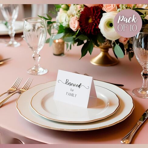 Reserved for Family Table Setting Cards – Pack of 10 Double-Sided Cards – 6"x5.8" Folded – Elegant, Versatile Design for Weddings, Receptions, Banquets, Events & Parties – Reserve Seating Table Signs in Saudi Arabia