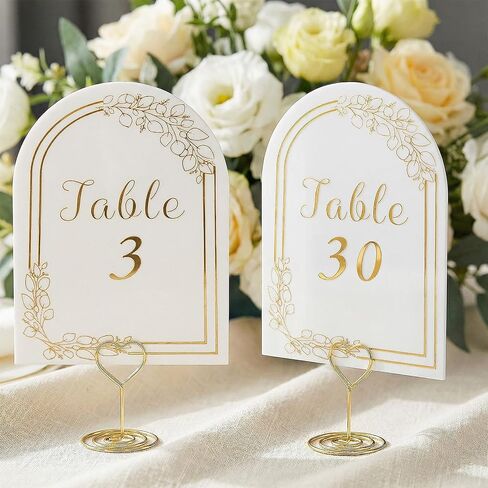 Arch Table Numbers 1-30, 5.9x3.9 Inch Gold Foil Embossed Tables Arch Card, Double-Sided Intricate Gold Leaf Accents Wedding Table Numbers Reception Centerpiece Decor for Party Event in Saudi Arabia