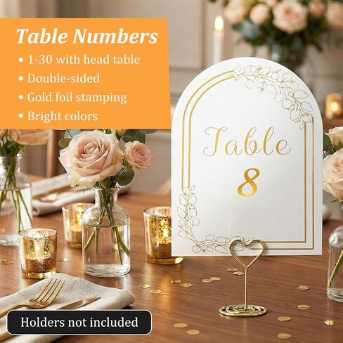 Arch Table Numbers 1-30, 5.9x3.9 Inch Gold Foil Embossed Tables Arch Card, Double-Sided Intricate Gold Leaf Accents Wedding Table Numbers Reception Centerpiece Decor for Party Event in Saudi Arabia