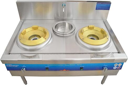 Commercial Gas Cooking Range, 12.2'' 2 Burner Cooktop, Stainless Steel Stove for Fast Food Equipment in Saudi Arabia