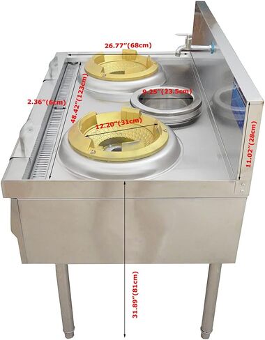 Commercial Gas Cooking Range, 12.2'' 2 Burner Cooktop, Stainless Steel Stove for Fast Food Equipment in Saudi Arabia