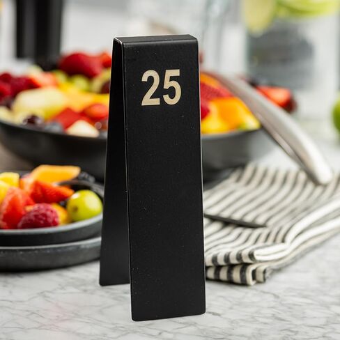 TableCraft 12796 Vertical Table Tent Number Signs, 1-25 Set, Double-Sided Stainless Steel with Black Powder Coated Finish, Laser Engraved, Ideal for Restaurants, Banquets, Cafes in Saudi Arabia