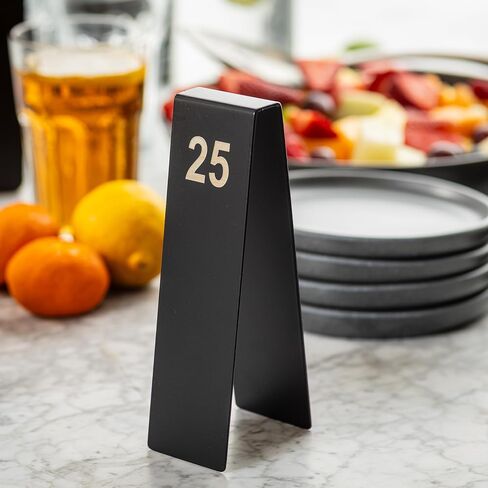 TableCraft 12796 Vertical Table Tent Number Signs, 1-25 Set, Double-Sided Stainless Steel with Black Powder Coated Finish, Laser Engraved, Ideal for Restaurants, Banquets, Cafes in Saudi Arabia