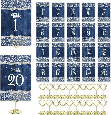 Denim and Diamonds Wedding Table Numbers 1-20 with 20PCS Gold Table Card Holders Denim and Diamonds Bachelorette Decorations Crystal Diamond Tables Number Card for Wedding Bridal Shower Reception in Saudi Arabia