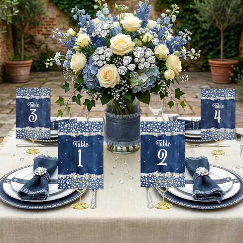 Denim and Diamonds Wedding Table Numbers 1-20 with 20PCS Gold Table Card Holders Denim and Diamonds Bachelorette Decorations Crystal Diamond Tables Number Card for Wedding Bridal Shower Reception in Saudi Arabia
