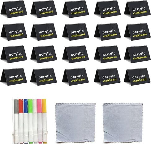 20 Pack Acrylic Chalkboard Signs with 8 Liquid Chalk Markers & 2 Cleaning Cloths, Reusable Double Sided Mini Table Signs in Saudi Arabia