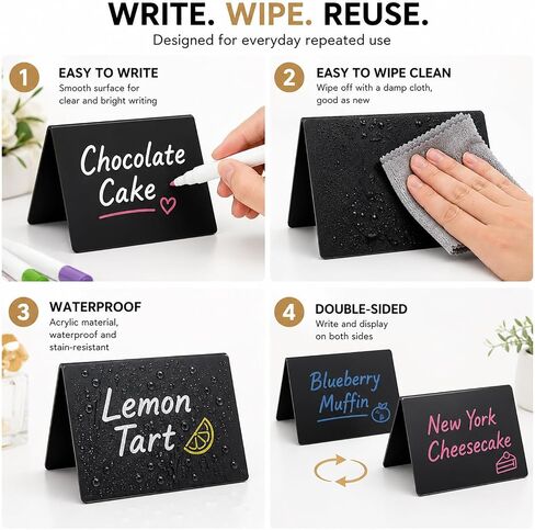 20 Pack Acrylic Chalkboard Signs with 8 Liquid Chalk Markers & 2 Cleaning Cloths, Reusable Double Sided Mini Table Signs in Saudi Arabia