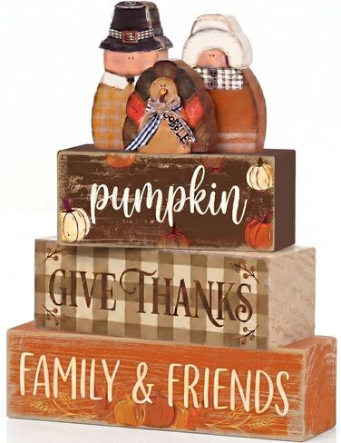 Colingmill 3 Pcs Fall Thanksgiving Wooden Turkey Pilgrim Decorations Fall Vintage Farmhouse Turkey Pilgrim Couple Table Decor for Autumn Harvest Indoor Home Decor in Saudi Arabia