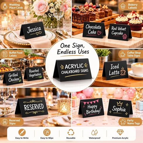 20 Pack Acrylic Chalkboard Signs with 8 Liquid Chalk Markers & 2 Cleaning Cloths, Reusable Double Sided Mini Table Signs in Saudi Arabia
