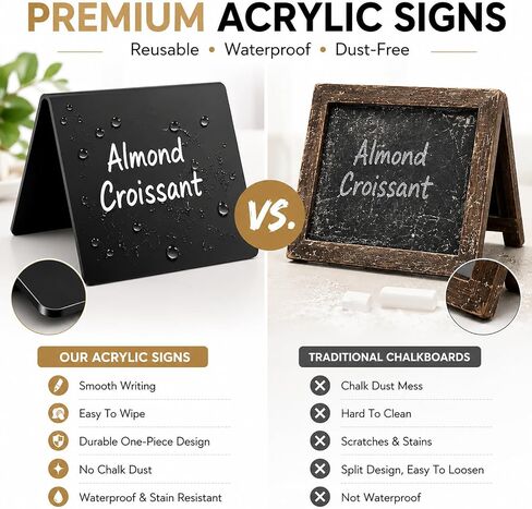 20 Pack Acrylic Chalkboard Signs with 8 Liquid Chalk Markers & 2 Cleaning Cloths, Reusable Double Sided Mini Table Signs in Saudi Arabia
