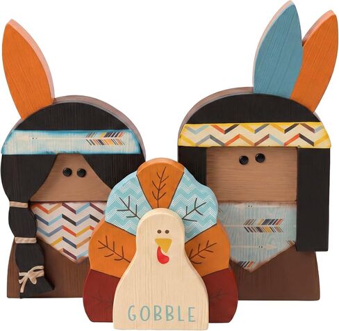 Colingmill 3 Pcs Fall Thanksgiving Wooden Turkey Pilgrim Decorations Fall Vintage Farmhouse Turkey Pilgrim Couple Table Decor for Autumn Harvest Indoor Home Decor in Saudi Arabia