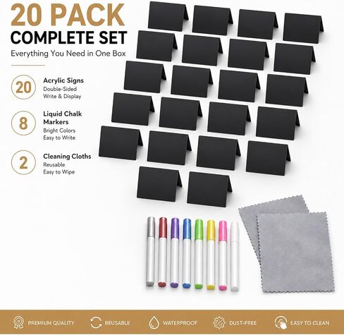 20 Pack Acrylic Chalkboard Signs with 8 Liquid Chalk Markers & 2 Cleaning Cloths, Reusable Double Sided Mini Table Signs in Saudi Arabia