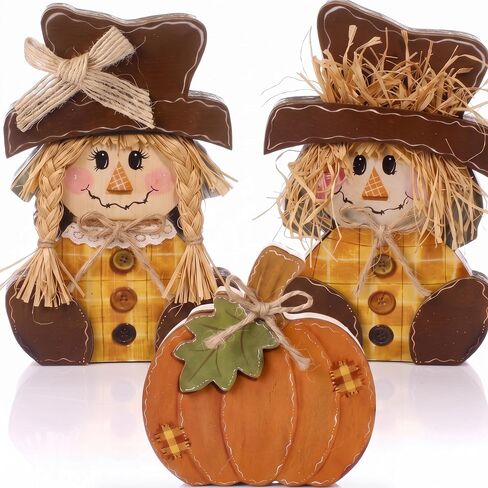 Colingmill 3 Pcs Fall Thanksgiving Wooden Turkey Pilgrim Decorations Fall Vintage Farmhouse Turkey Pilgrim Couple Table Decor for Autumn Harvest Indoor Home Decor in Saudi Arabia