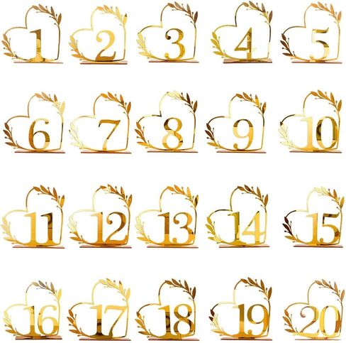 Heart Shaped Acrylic Wedding Table Numbers 1-20 | Gold decor table signs for wedding party birthday banquet centerpiece decoration in Saudi Arabia