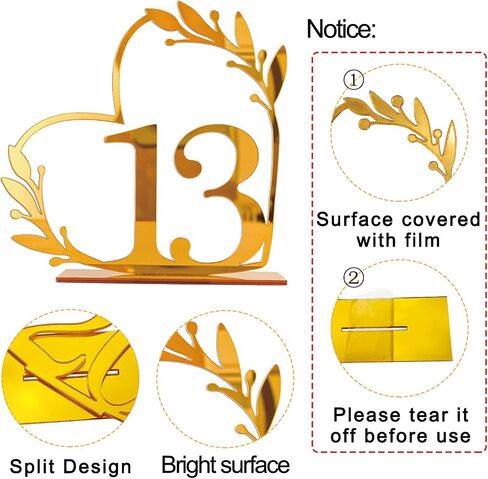Heart Shaped Acrylic Wedding Table Numbers 1-20 | Gold decor table signs for wedding party birthday banquet centerpiece decoration in Saudi Arabia